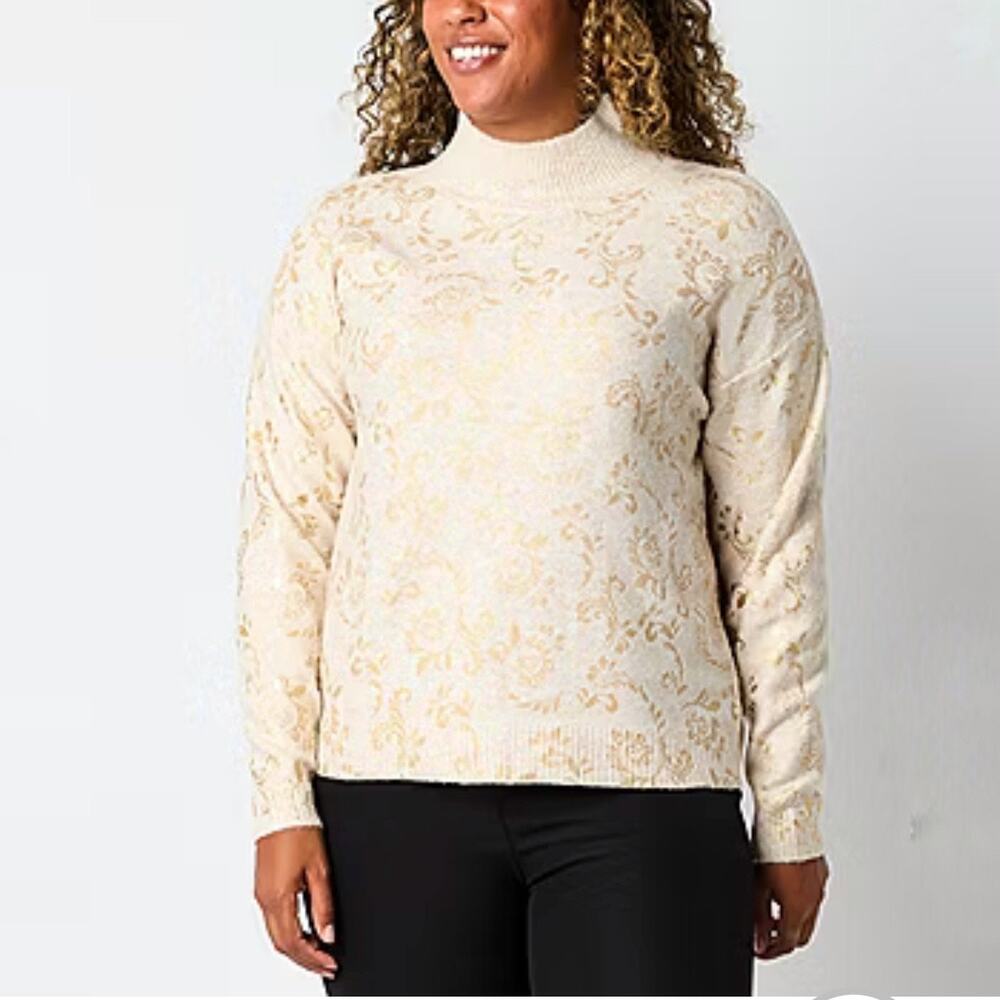 NWT Liz Claiborne Gold Foil Mock Neck Sweater XL